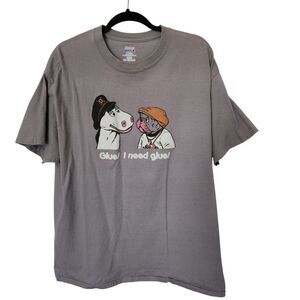 Hanes Beefy-T Mens Gray Graphic T-Shirt with Cartoon Print Charley & Humphrey XL